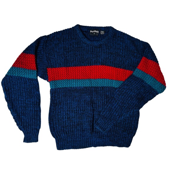 Royal Knight Other - Royal Knight Sweater Mens S-M Blue Red Green Cable Knit Retro Striped Casual Vtg
